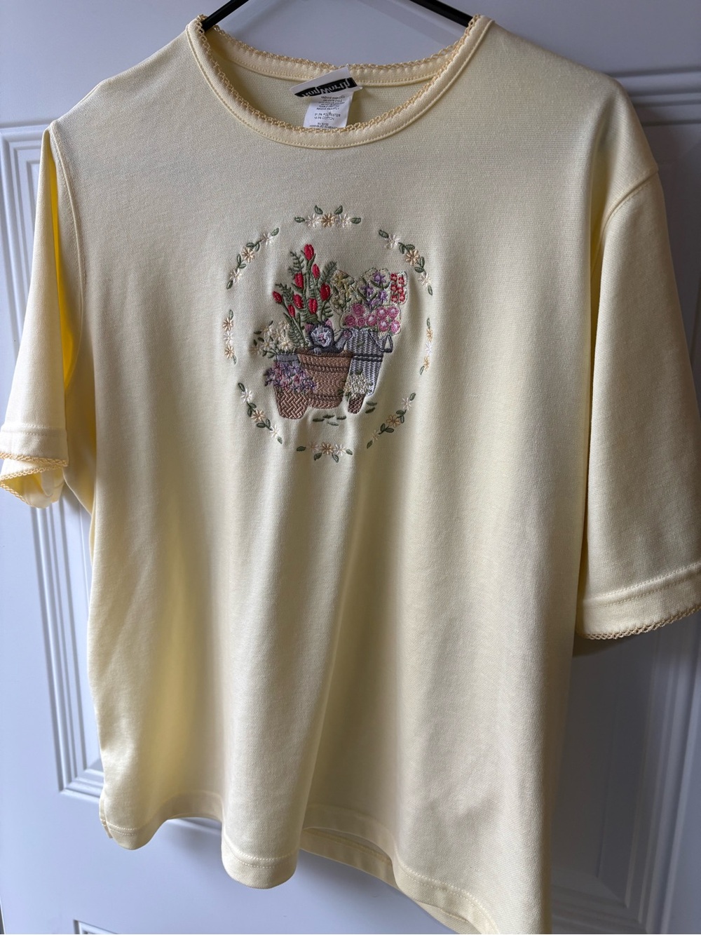 BonWorth Light Yellow Embroidered Floral Basket Tee